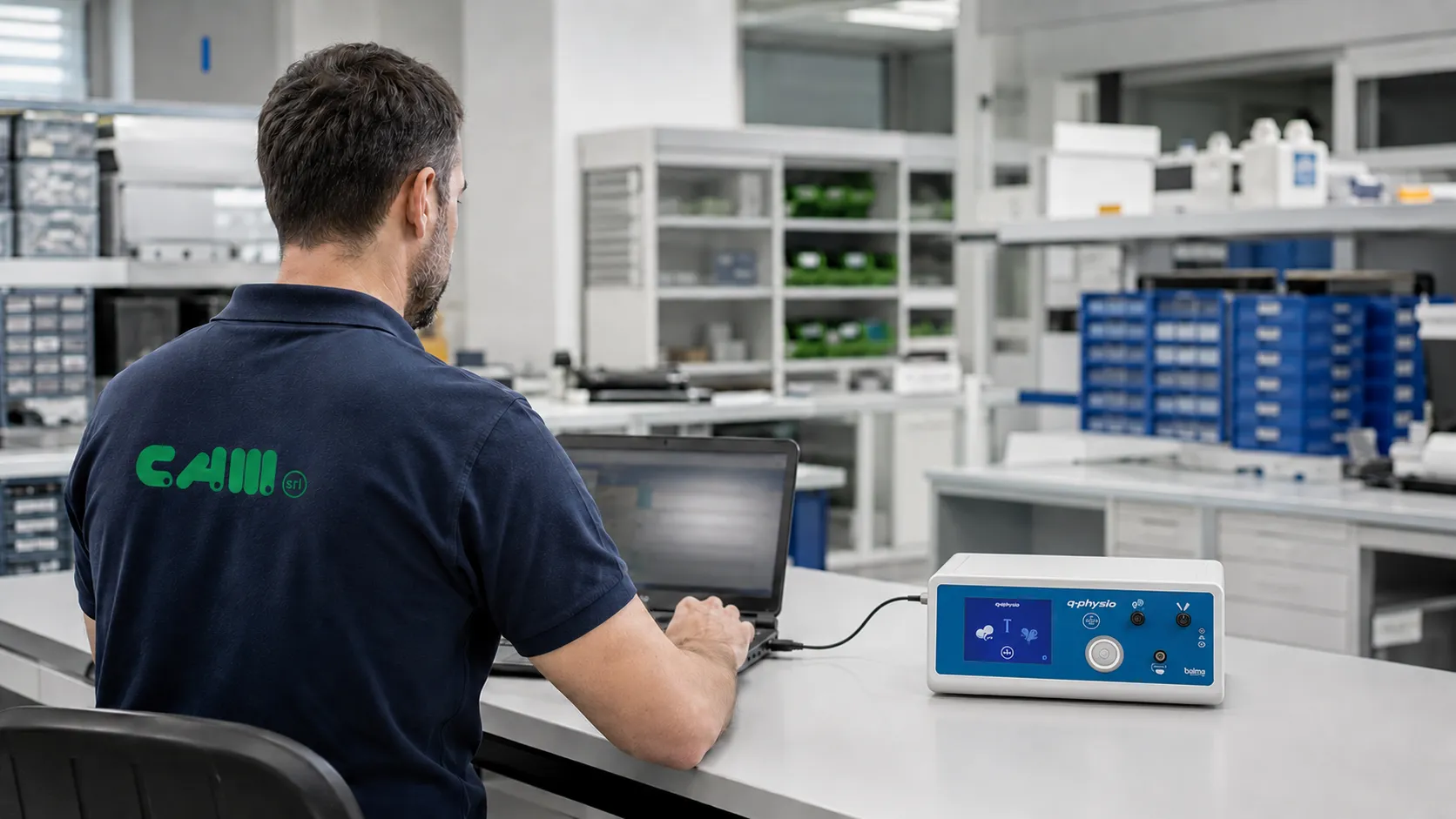 Tecnico CAM durante un controllo periodico su apparecchiature elettromedicali